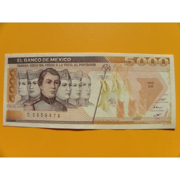 bankovka 5000 pesos Mexiko 1987 série GZ 