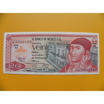 bankovka 20 pesos Mexiko 1973 série AJ