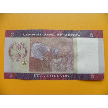 bankovka 5 liberijských dolarů  Libérie 2016 - série AA