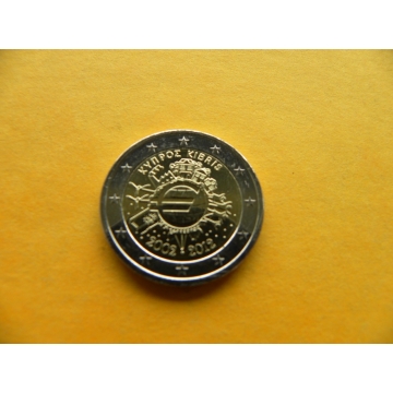 Euro mince 2 euro - 10 let bankovek a minci KYPR 2012 UNC