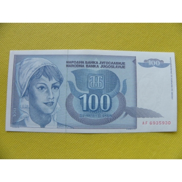 bankovka 100 dinara Jugoslávie 1992 /UNC