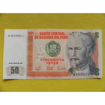 bankovka 50 intis Peru 1987...
