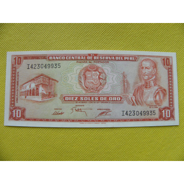 bankovka 10 soles Peru 1975...