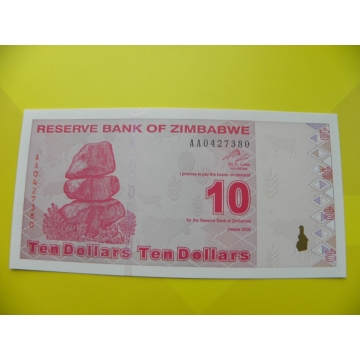 bankovka 10 Zimbabwských dolarů - série AA